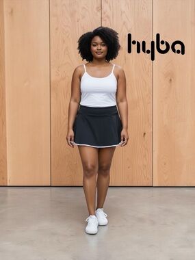 HYBA, Plus Size Tennis Skort 2X Black Athletic Skirt Built-In Shorts Pockets